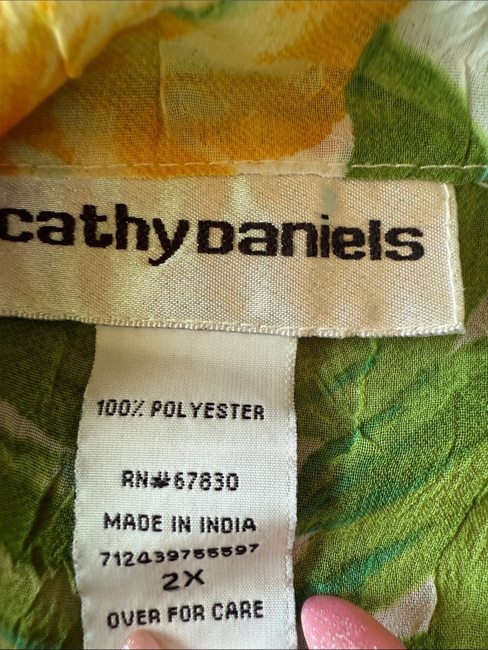 Cathy Daniels Shear Floral Button-Front Blouse in Green, Blue, Pink, Yellow-2X - Picture 3 of 6